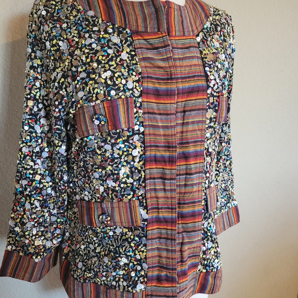 Multicolor Sequin and Stripe Jacket - image 2